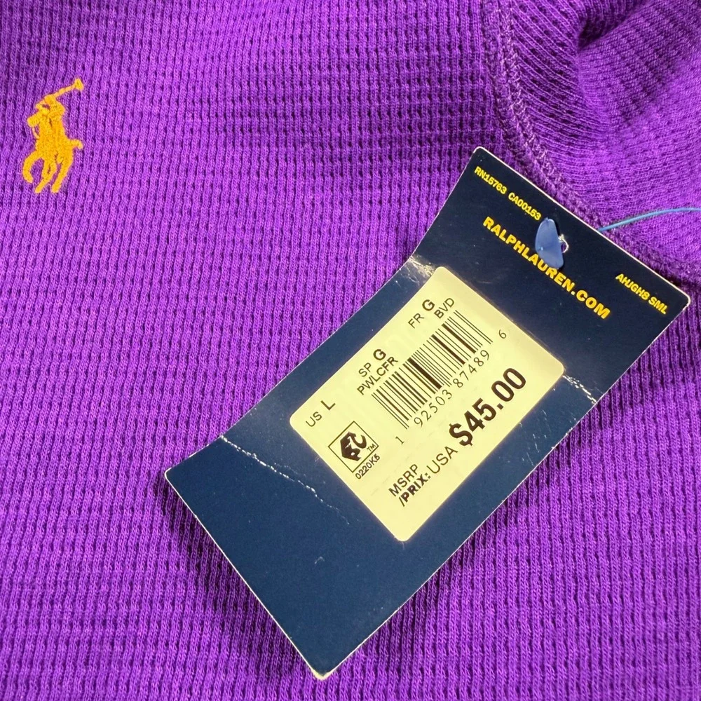NEW Polo Ralph Lauren Mens Purple Waffle Knit Thermal Sleepwear Top Large NWT
